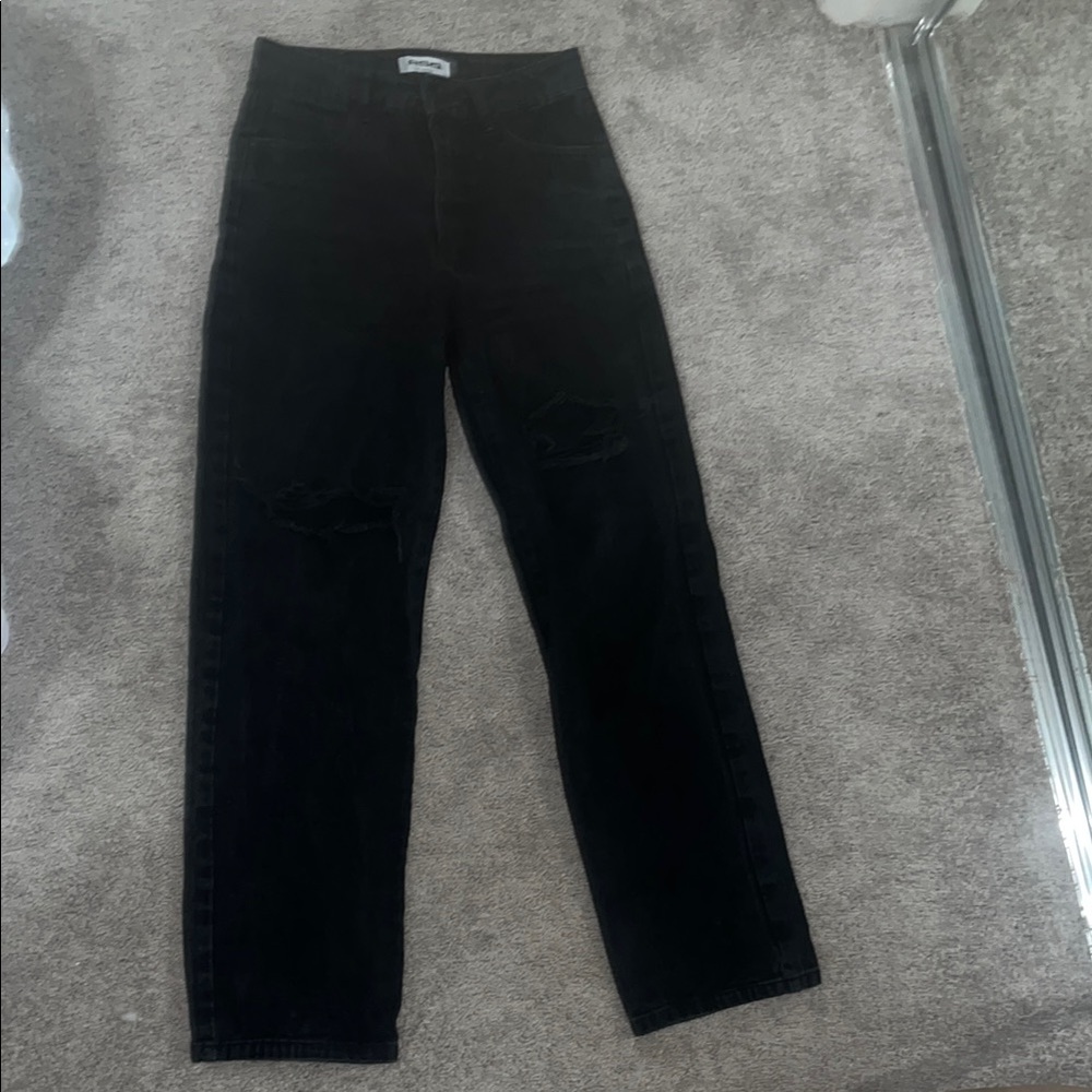 Black High-Waisted Distressed Jeans